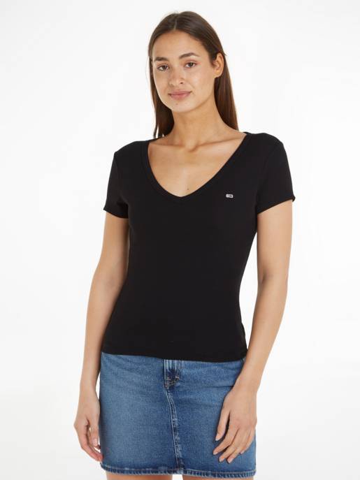 TOMMY JEANS TJW Slim Essential Rib V SS Bestseller