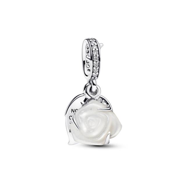 PANDORA Weiße Blühende Rose Doppelter Charm-Anhä Räumungsverkauf