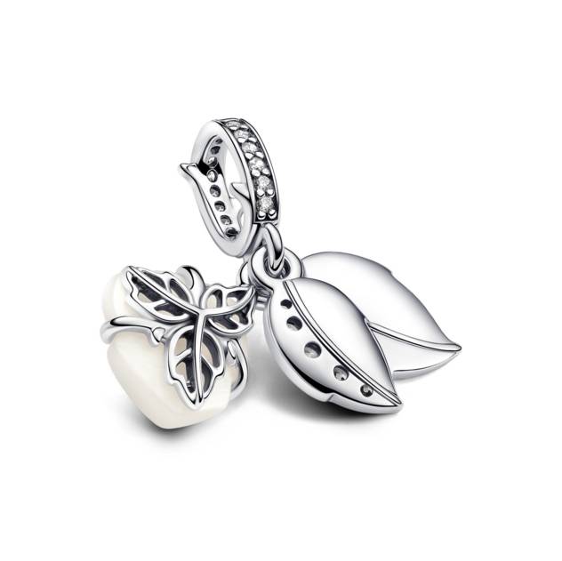 PANDORA Weiße Blühende Rose Doppelter Charm-Anhä Räumungsverkauf