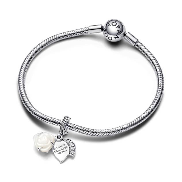 PANDORA Weiße Blühende Rose Doppelter Charm-Anhä Räumungsverkauf