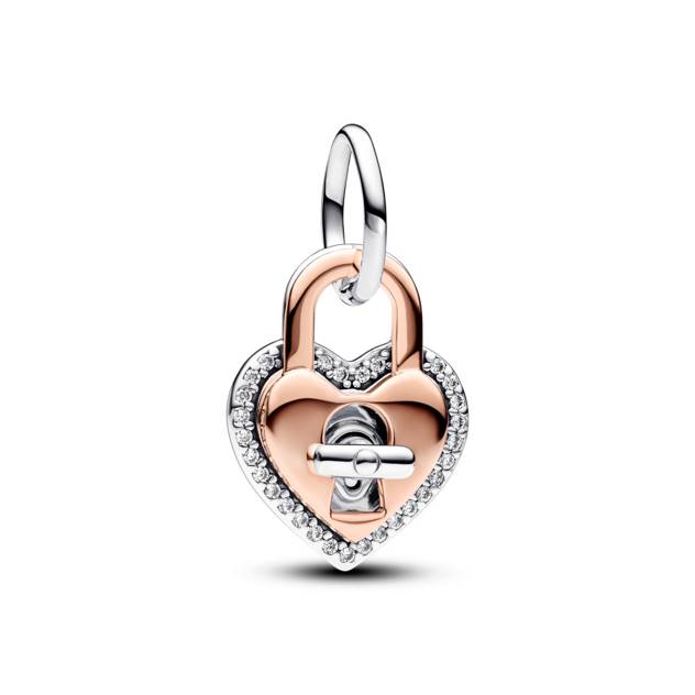 PANDORA Padlock heart sterling silver and 14k ro Schlussverkauf
